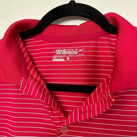 Nike Golf Tour Performance Dri Fit Pink and White Striped Shout Sleeve Polo Sz M - Picture 4 of 7